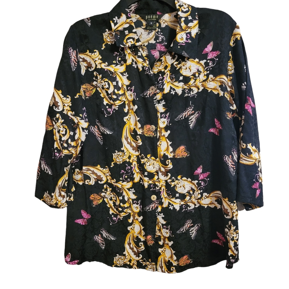 Poeme by Citron Silk Blend Floral Butterfly Blouse